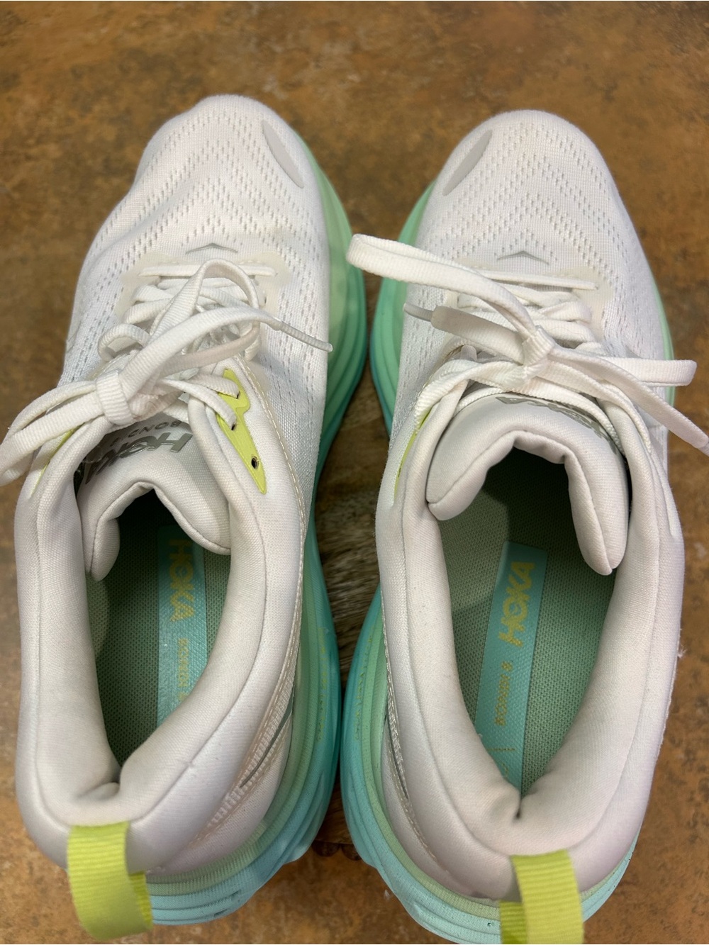 Hoka One Bondi 8 Running Shoe Blanc/Sunlit Ocelon Colorway - Picture 6 of 11